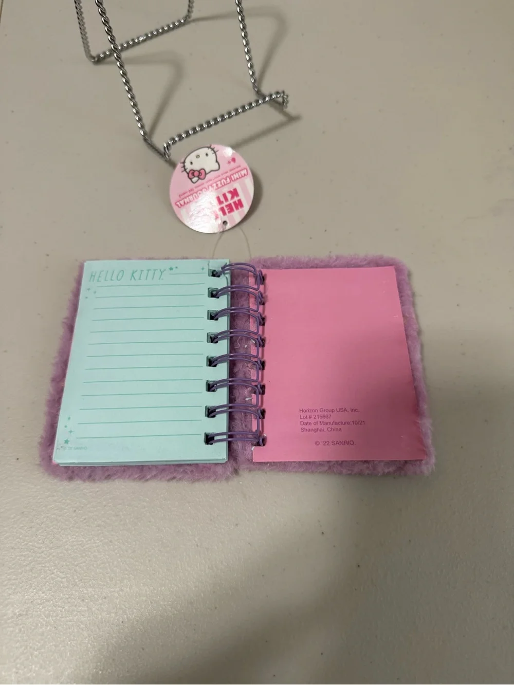 Hello Kitty Lavender Plush Spiral Notebook with Rainbow Heart Patch